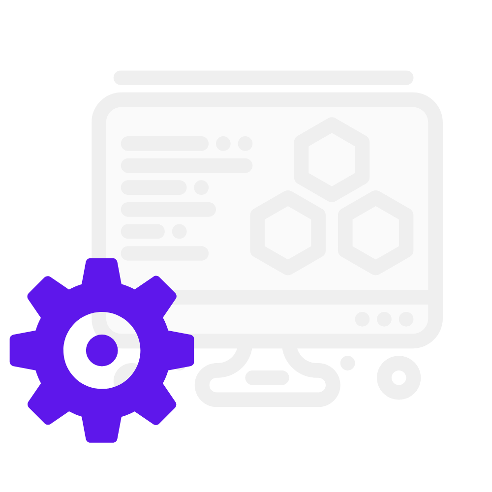 Digital marketing services for HVAC businesses, featuring a computer screen with coding and a gear icon, symbolizing web design and management solutions.