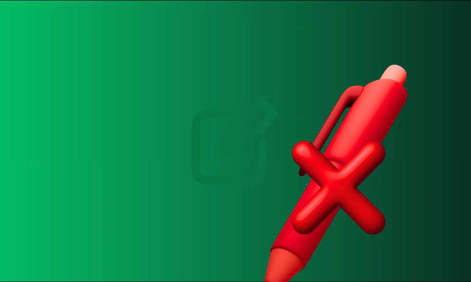 Red pen with a cross symbol on a green gradient background, representing HVAC marketing strategies and content creation.