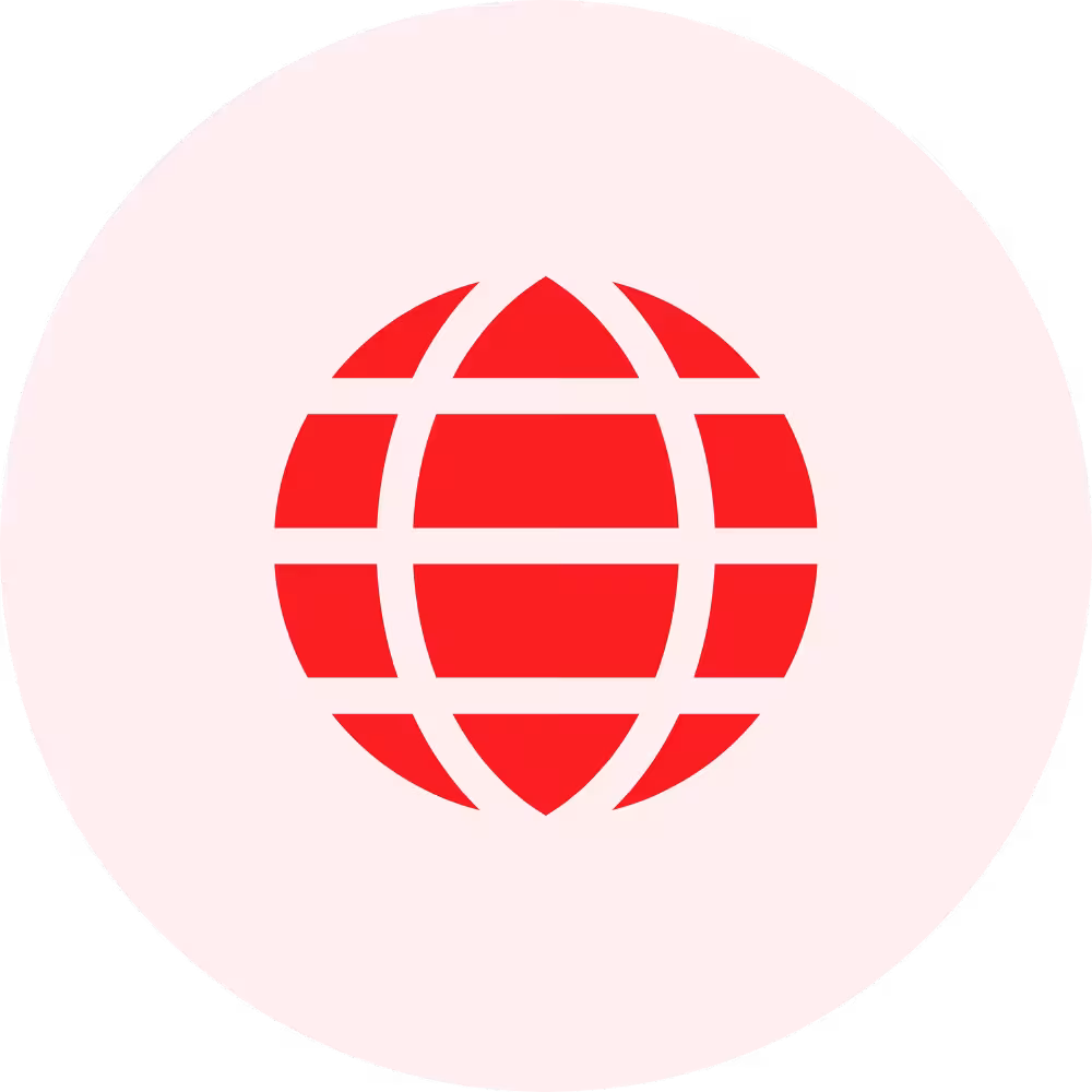 Red globe icon representing global reach and connectivity, relevant to digital marketing services for HVAC businesses.