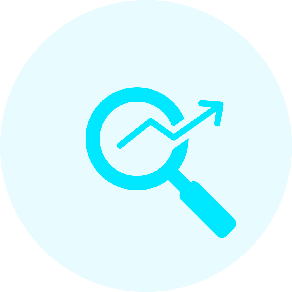 Magnifying glass with upward trend line, symbolizing SEO and digital marketing growth for HVAC businesses.