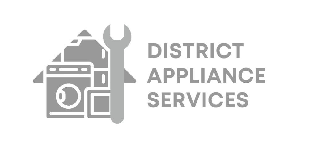 District Appliance Services logo featuring a house outline, appliances, and a wrench, representing HVAC and appliance repair services.
