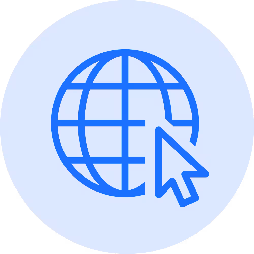 Blue globe icon with a cursor, symbolizing digital presence and website design for HVAC businesses.