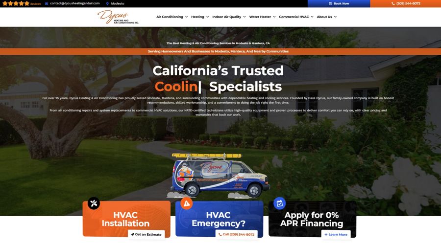 The same HVAC company website after RS Gonzales rebuilt it — custom, branded, and conversion-focused