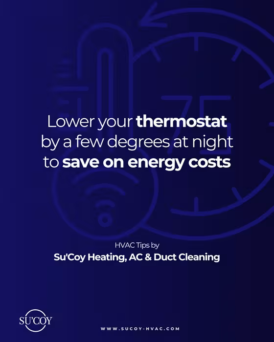 An HVAC tip post about lowering the thermostat at night to save on energy costs, built without photos