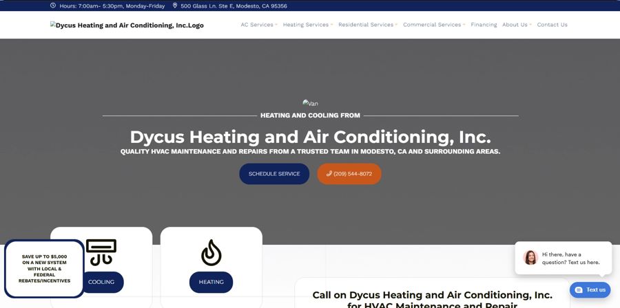 An HVAC company website before the redesign — generic, template-like, with a placeholder logo