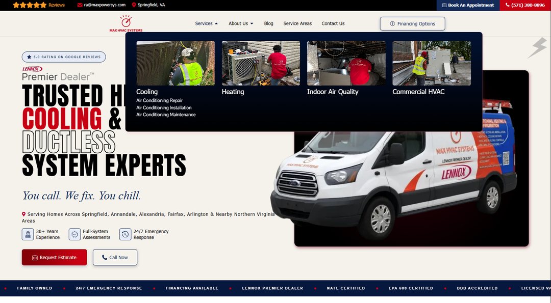 HVAC contractor homepage with a clear, distinctive brand voice