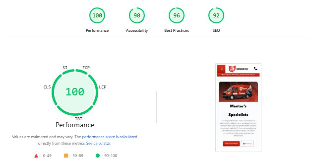 A PageSpeed report showing a 100 performance score with strong accessibility, best-practices, and SEO scores