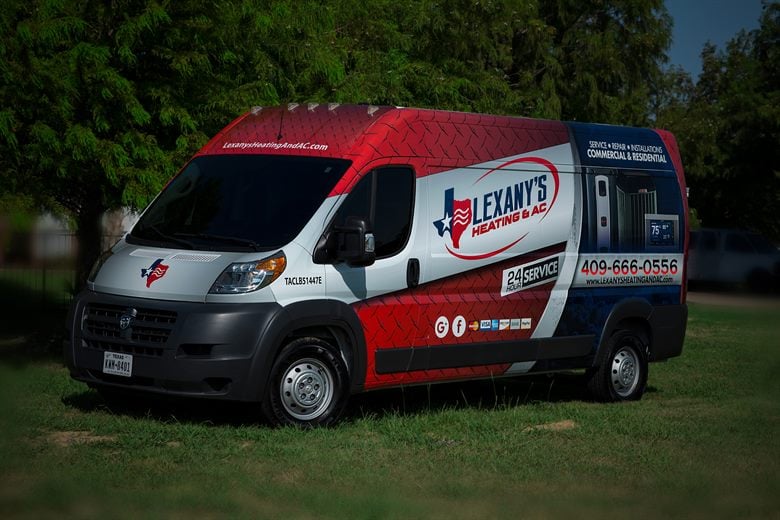 A fully wrapped Lexany's HVAC service van
