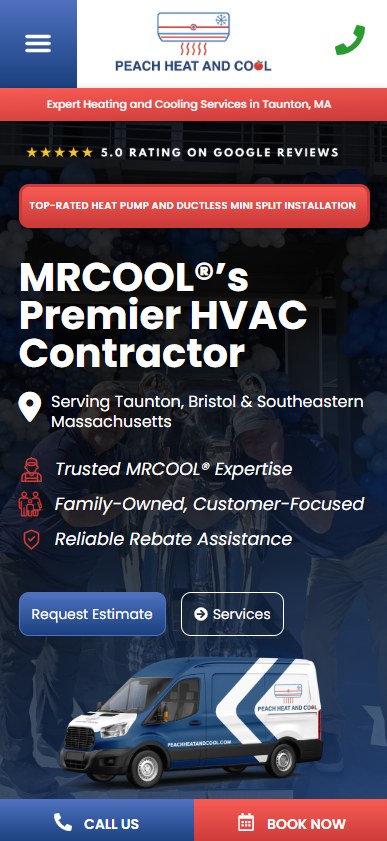 Peach Heat and Cool — HVAC contractor mobile website, Taunton MA