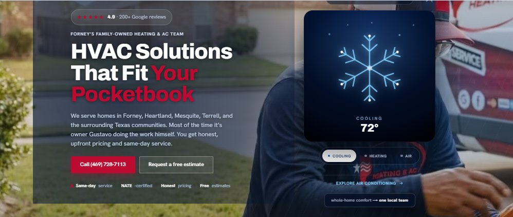 A custom HVAC website hero designed by RS Gonzales