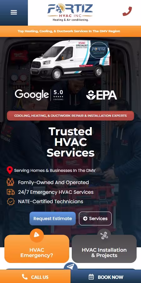 Fortiz HVAC mobile website — real HVAC site copy in the client's voice