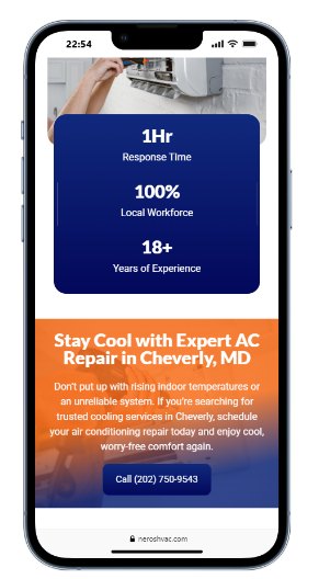 An HVAC website on a phone with a sticky tap-to-call button so visitors never hunt for the number