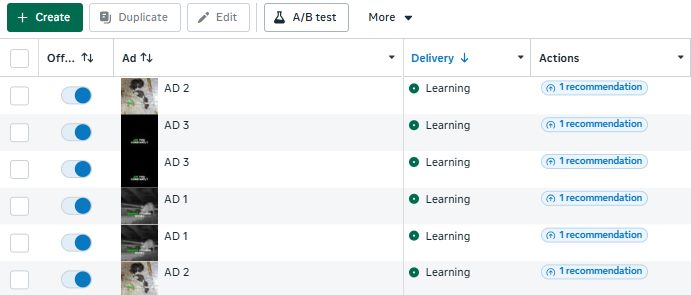 Multiple ad variations in the learning phase inside Meta Ads Manager